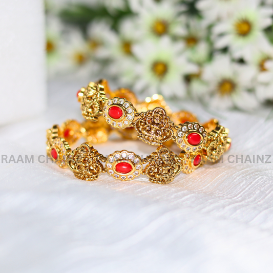 Coral Lakshmi Bangles with Red Stone