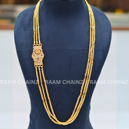 3 line impon mope 10+1 Savitham Chain With Ruby & White