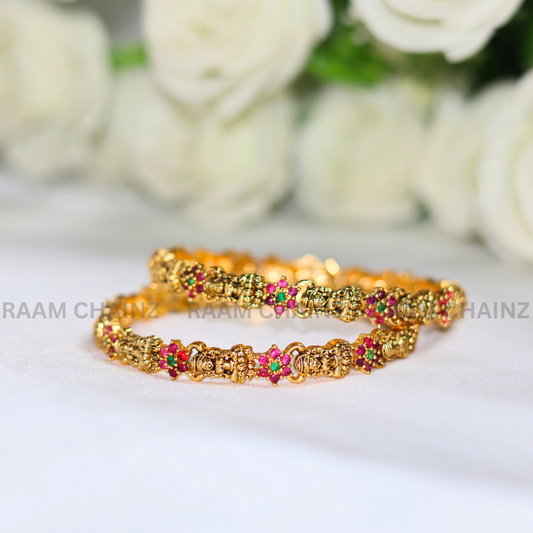 Antique Lakshmi Bangles Pinch Flower (Red+Green)