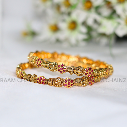 Antique Lakshmi Bangles Red Stone