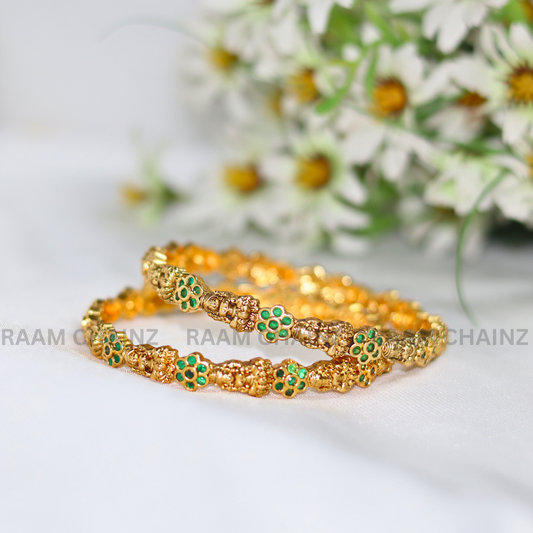 Antique Lakshmi Flower Bangles (Green)