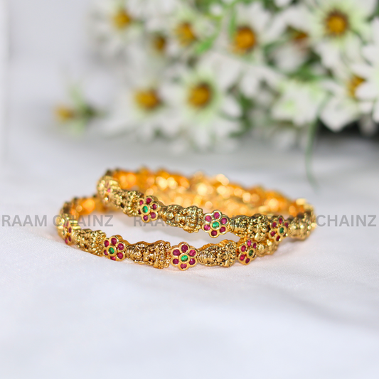 Antique Lakshmi Bangles with Red & Green Stone