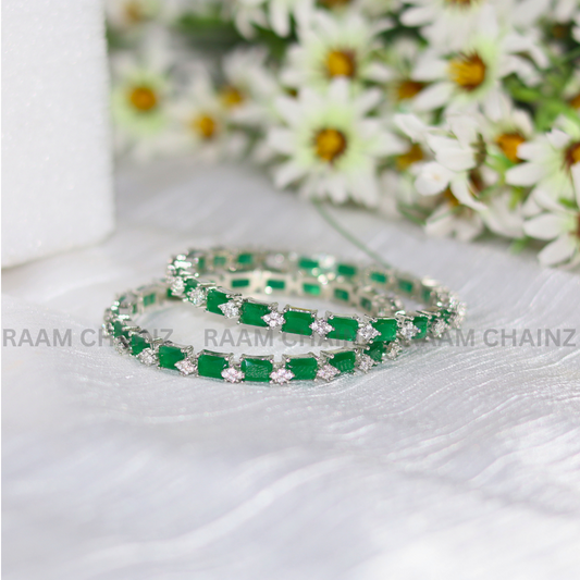 Antique Green White AD Bangles