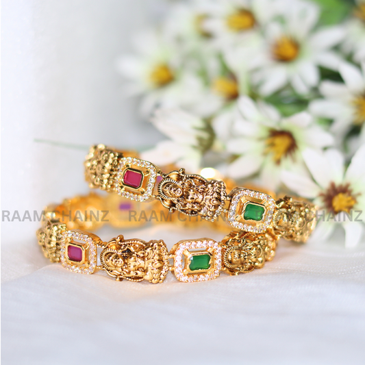 Antique Lakshmi Green stone Bangles