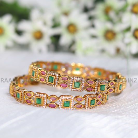 AD Square Stone Antique Bangles