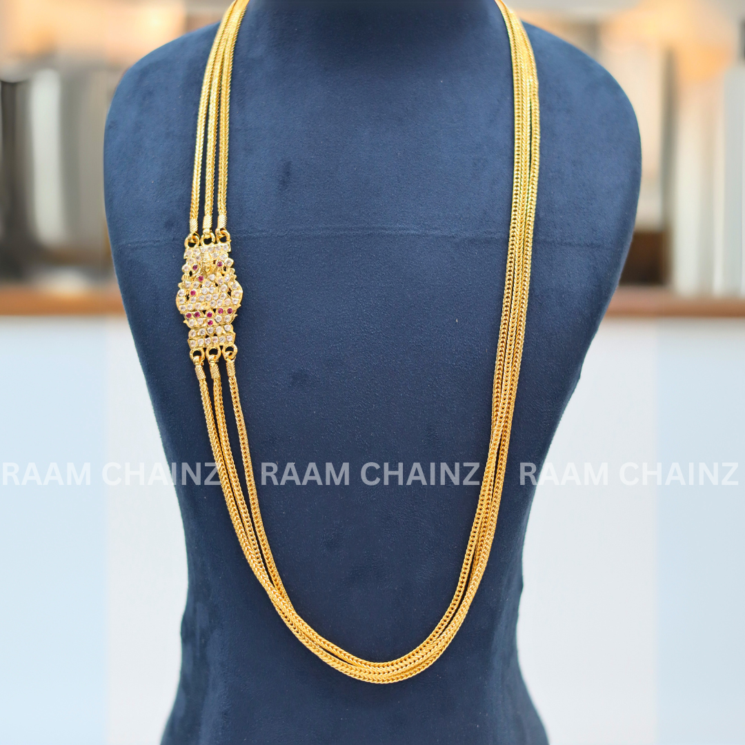 3 Line Mope Square Sarad Chain (Ruby + White)