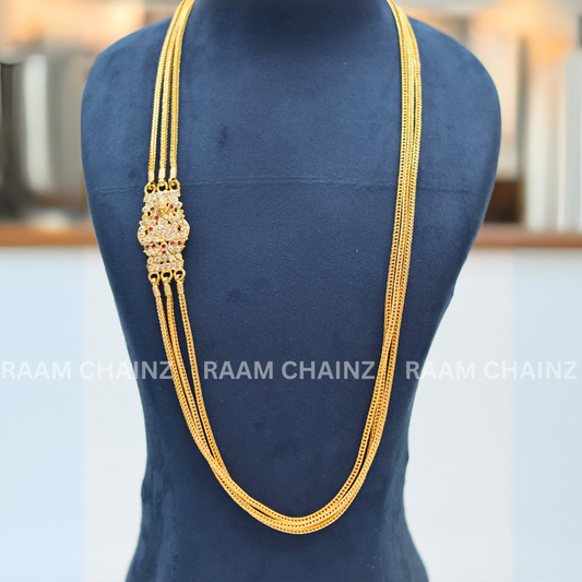 3 Line Mope Square Sarad Chain (Ruby + White)