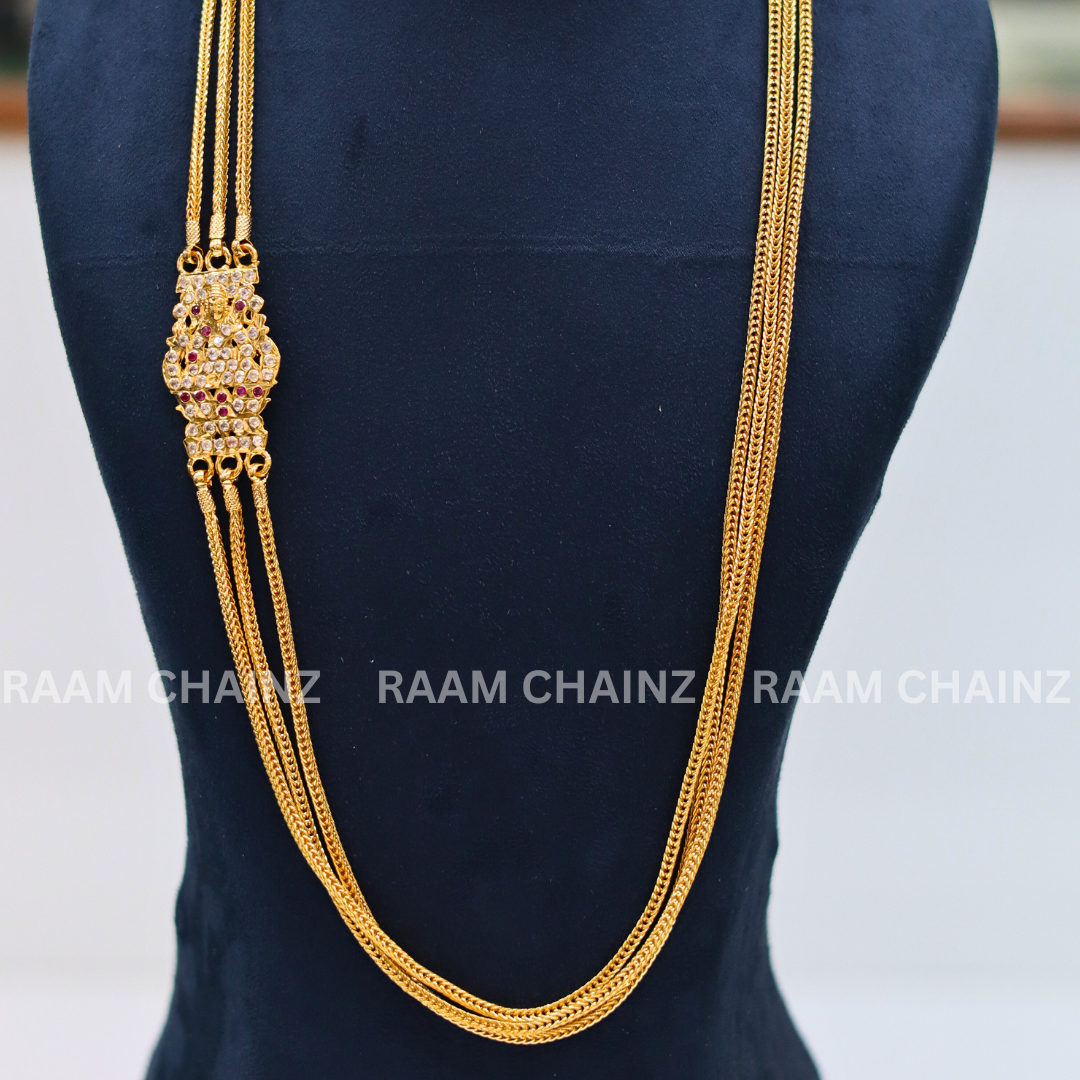 3 Line Mope Square Sarad Chain (Ruby + White)