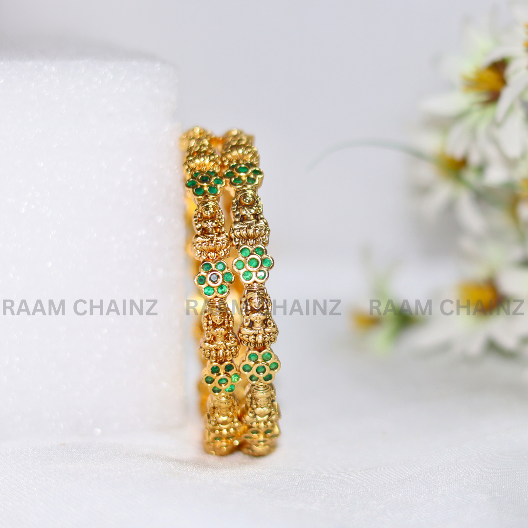 Antique Lakshmi Flower Bangles (Green)