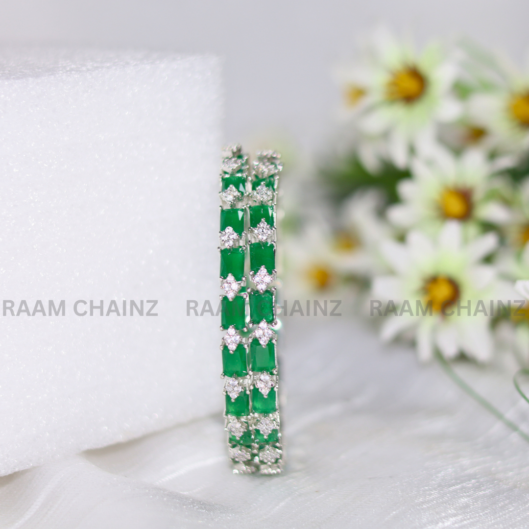 Antique Green White AD Bangles