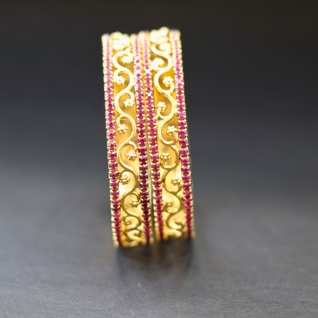Baby Ruby Stone Bangles 3+1