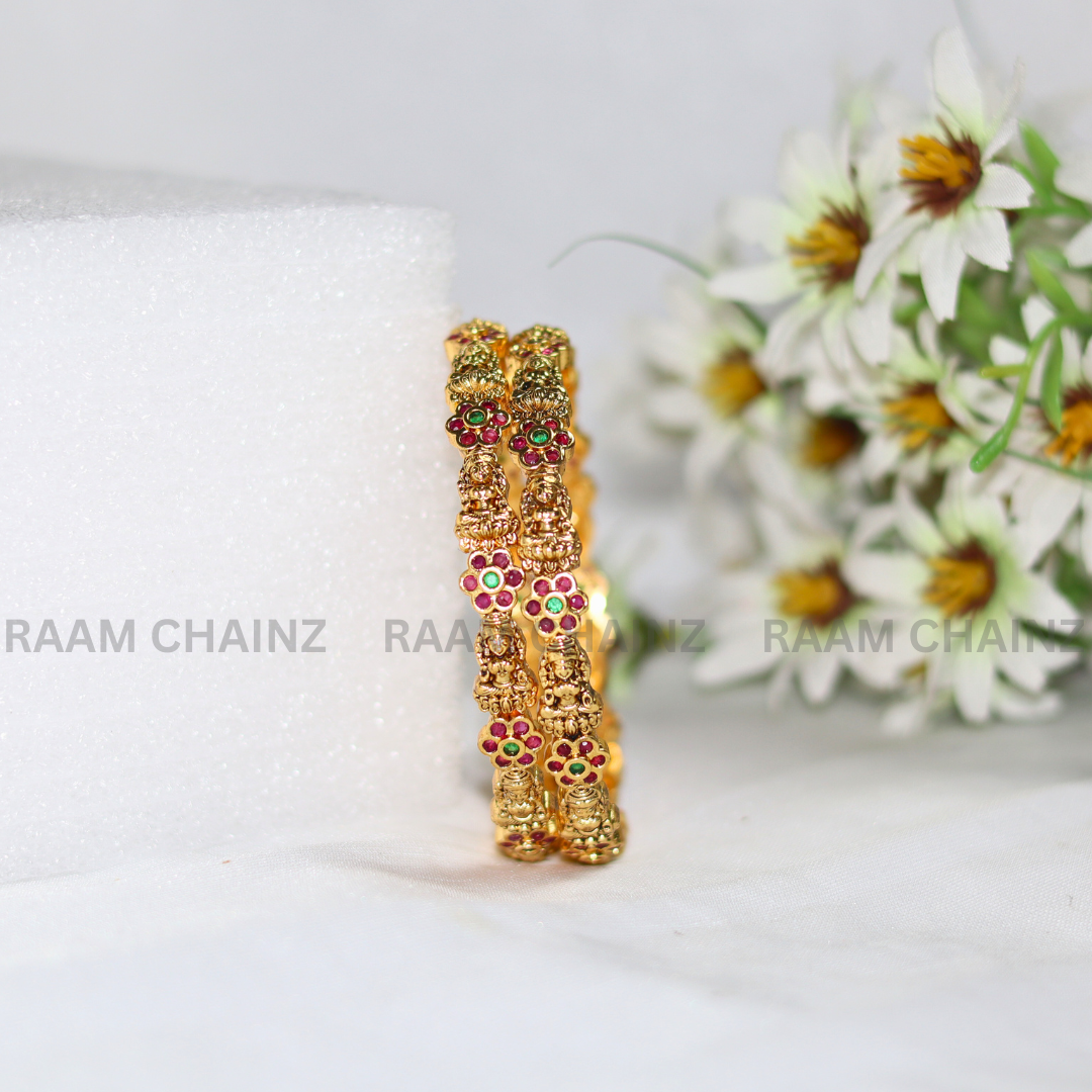 Antique Lakshmi Bangles with Red & Green Stone