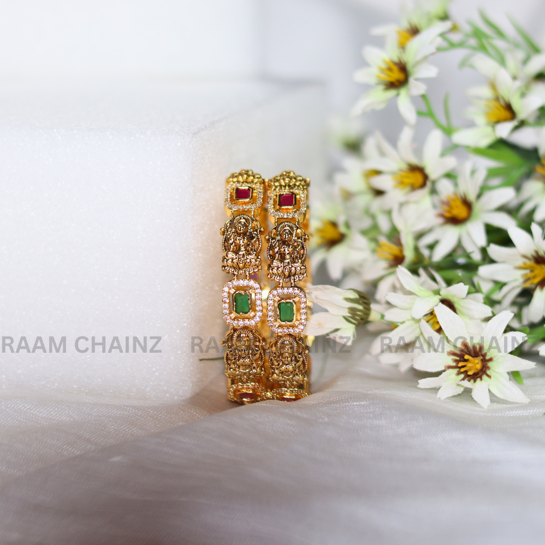 Antique Lakshmi Green stone Bangles