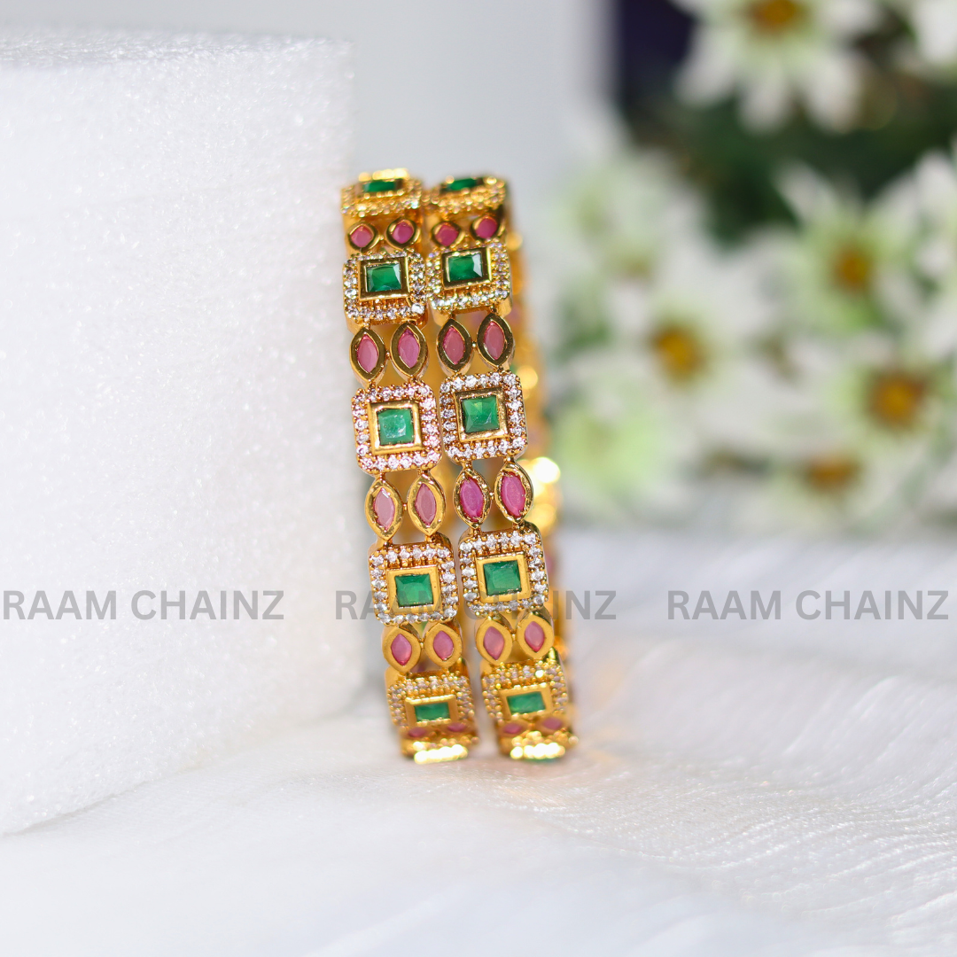 AD Square Stone Antique Bangles