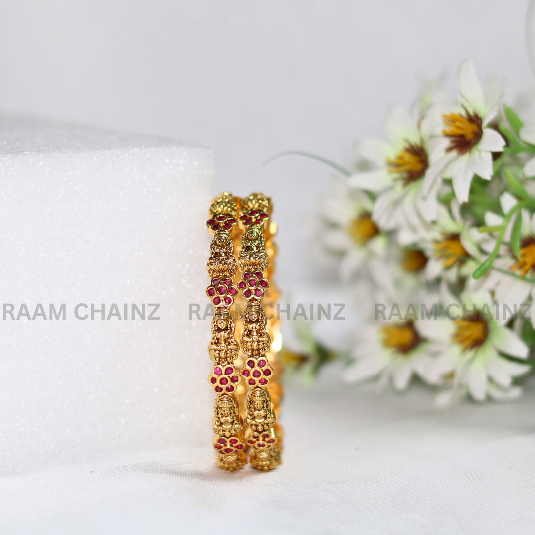 Antique Lakshmi Bangles Red Stone