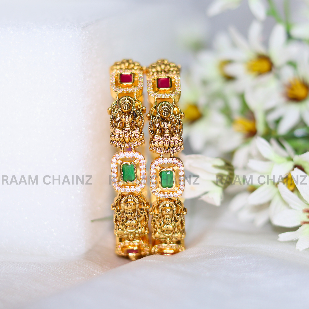 Antique Lakshmi Green stone Bangles