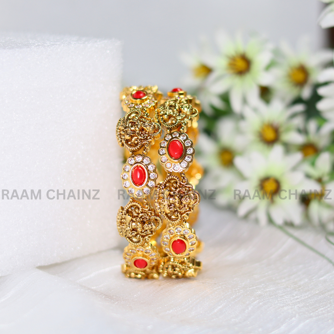 Coral Lakshmi Bangles with Red Stone