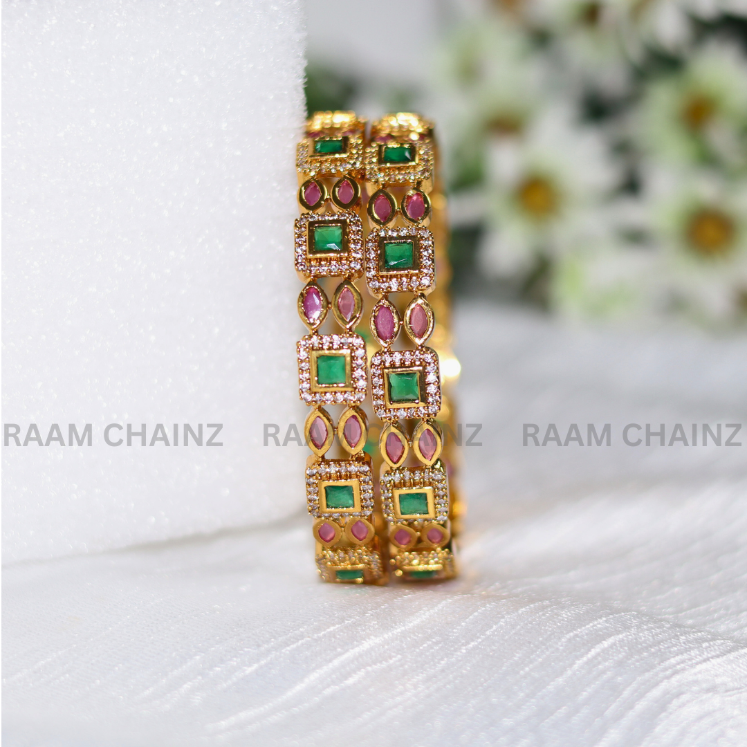 AD Square Stone Antique Bangles