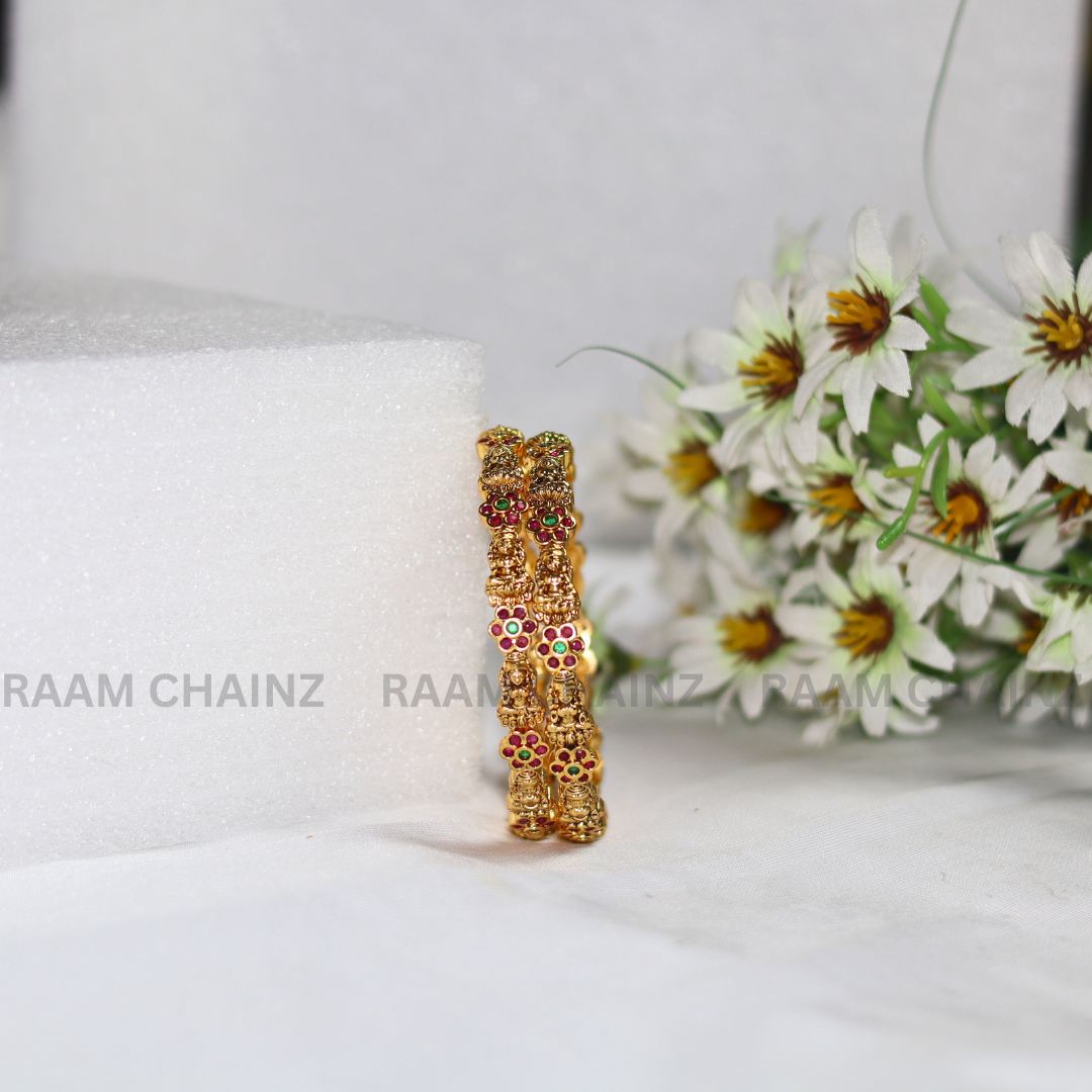 Antique Lakshmi Bangles with Red & Green Stone