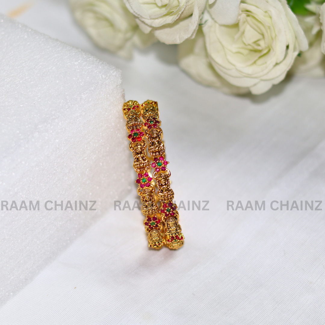 Antique Lakshmi Bangles Pinch Flower (Red+Green)