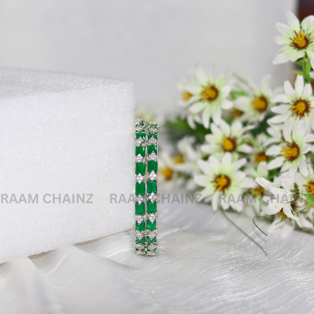 Antique Green White AD Bangles
