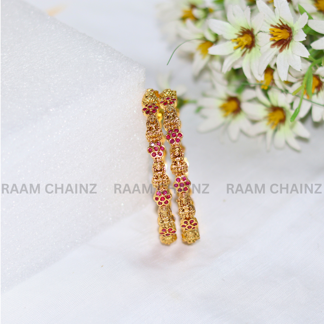 Antique Lakshmi Bangles Red Stone