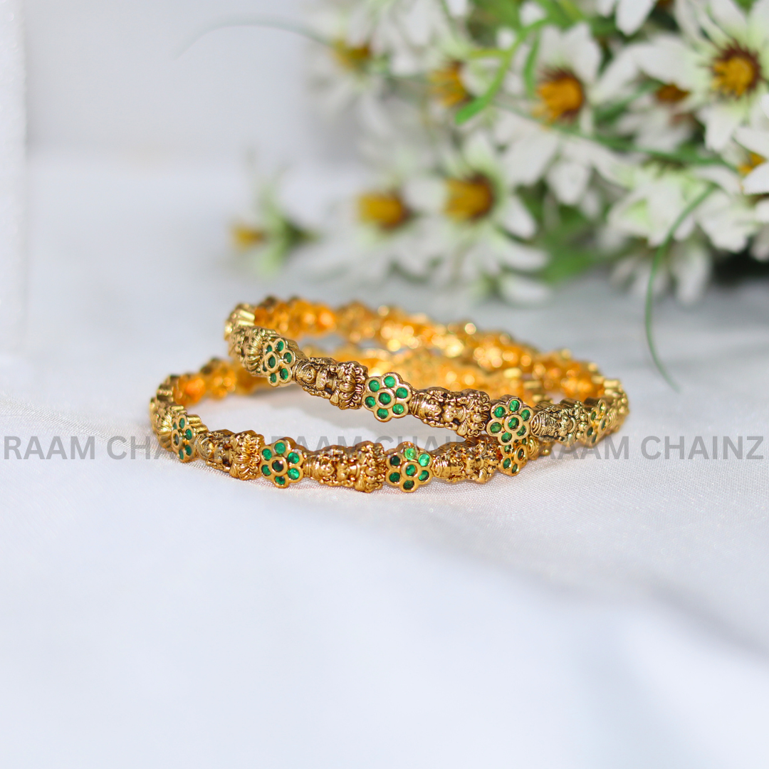 Antique Lakshmi Flower Bangles (Green)