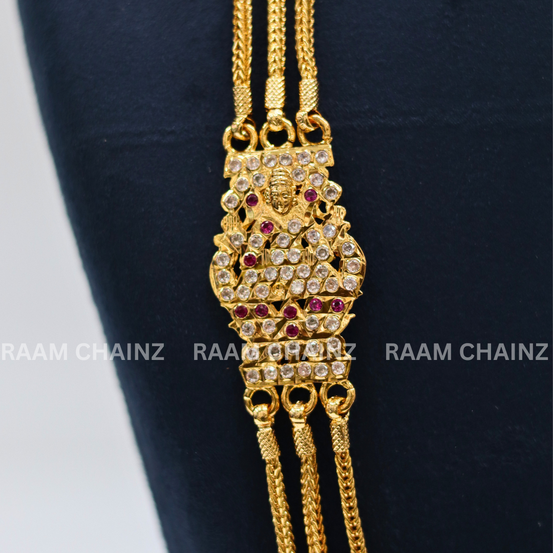 3 Line Mope Square Sarad Chain (Ruby + White)
