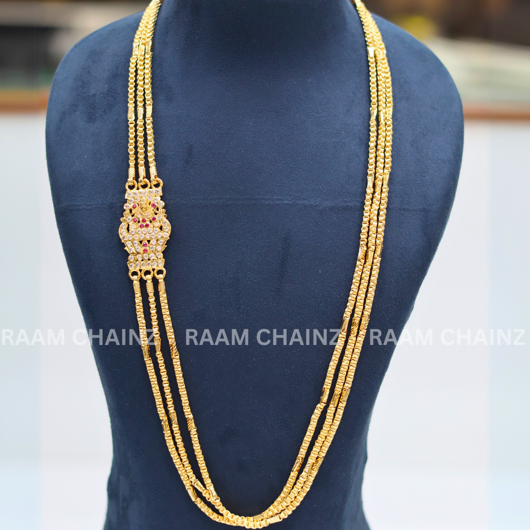 3 line impon mope 10+1 Savitham Chain With Ruby & White