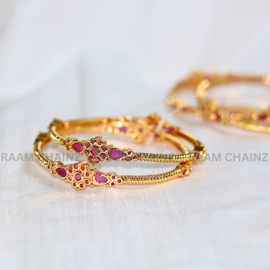 Single Line Ruby Flower Bangles