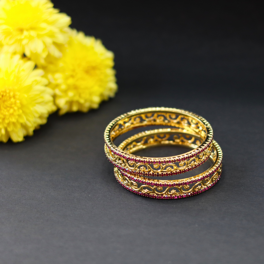 Baby Ruby Stone Bangles 3+1