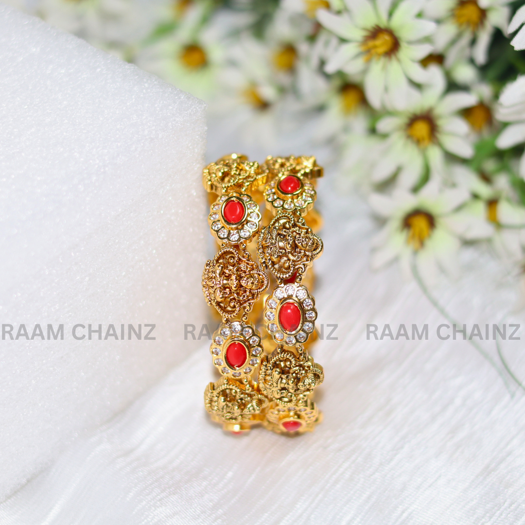 Coral Lakshmi Bangles with Red Stone